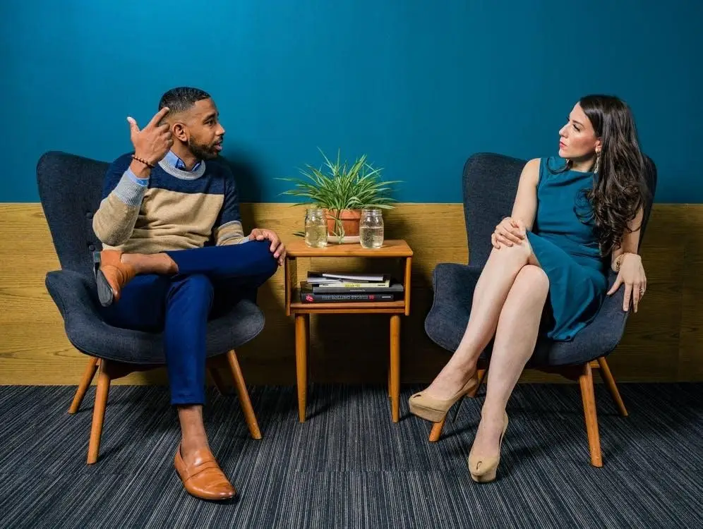 Two people having a discussion